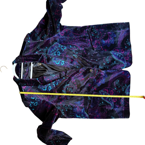 Michel Studio Black and Blue Paisley Velvet Blazer Size 26 Holiday Party Evening - Picture 6 of 12
